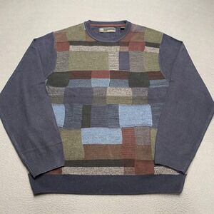 Weatherproof Sweater Mens Large Blue Multi Patchwork Colorblock Crewneck‎ Knit